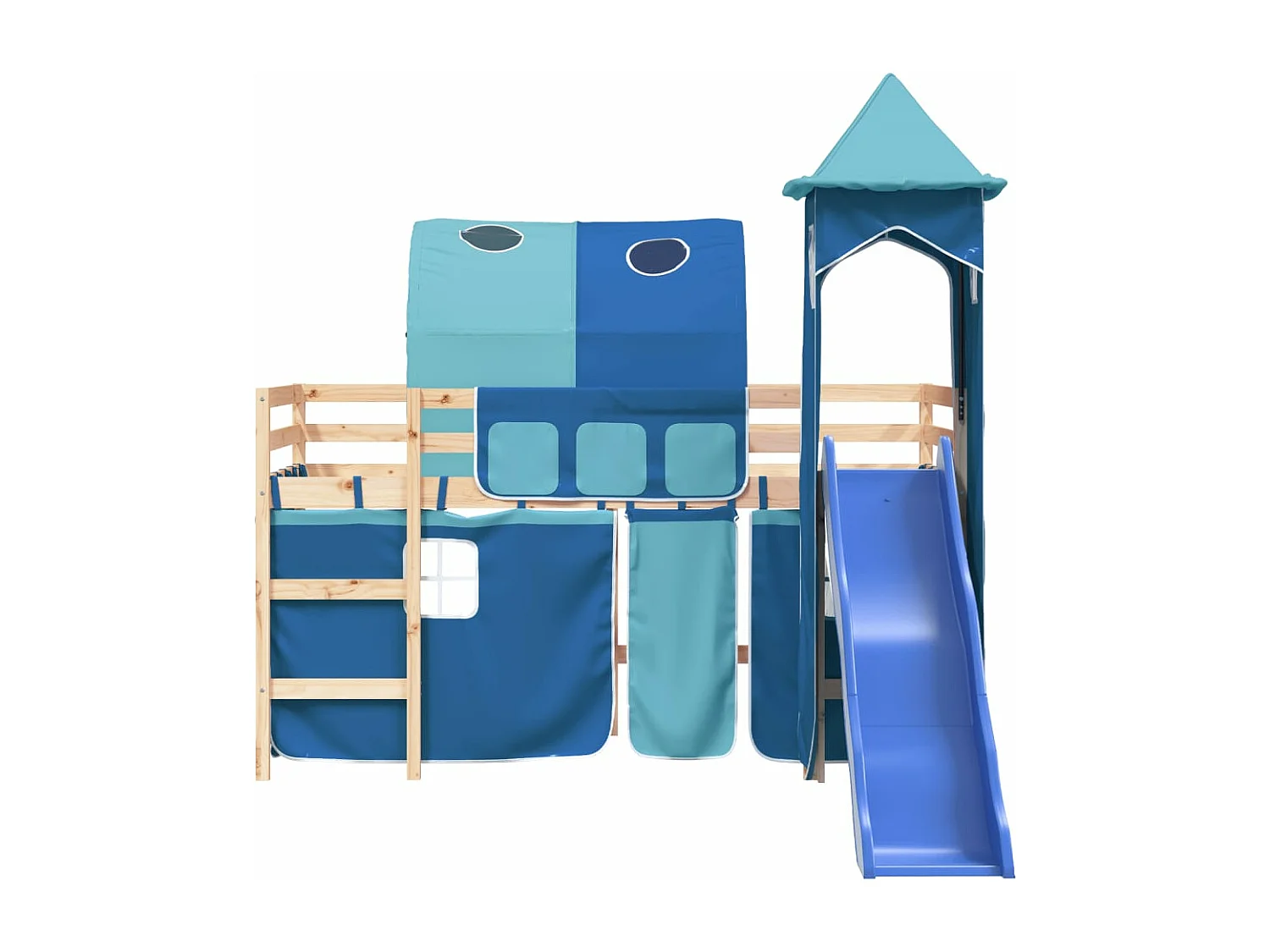 Lit mezzanine enfants avec tour bleu 80x200cm bois pin massif HOQW75355