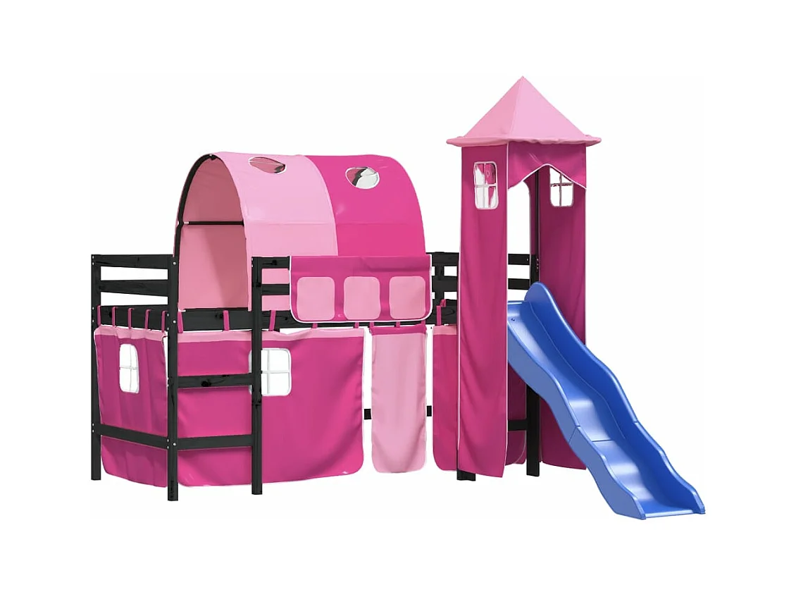 Cama alta -90x190 cm para niños con torre madera pino rosa ES22724