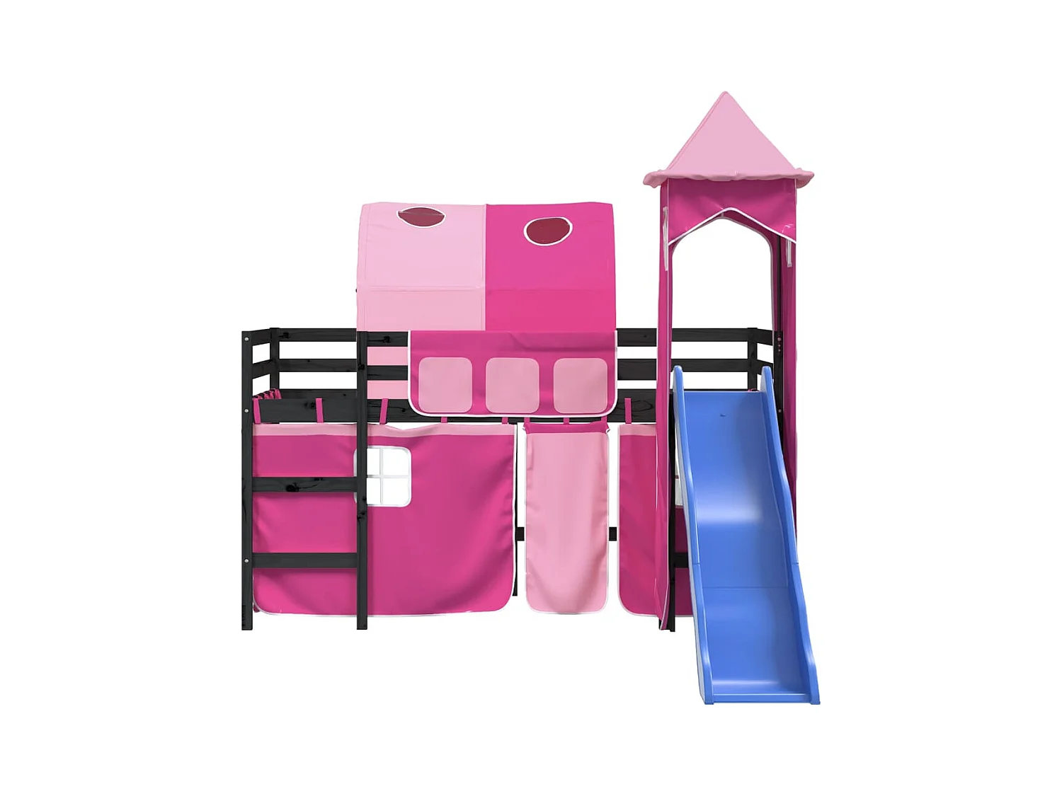 Cama alta -90x190 cm para niños con torre madera pino rosa ES22724