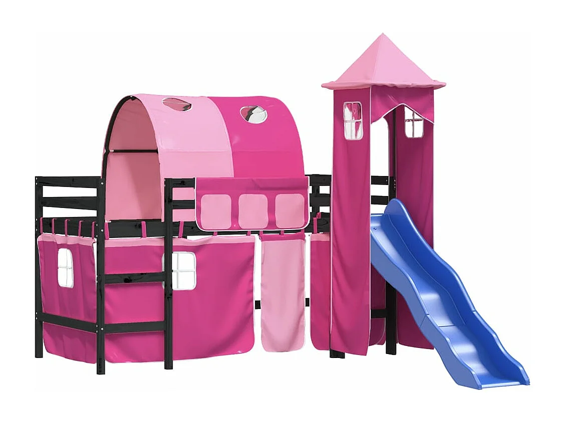 Cama alta -80x200 cm para niños con torre madera pino rosa ES41474
