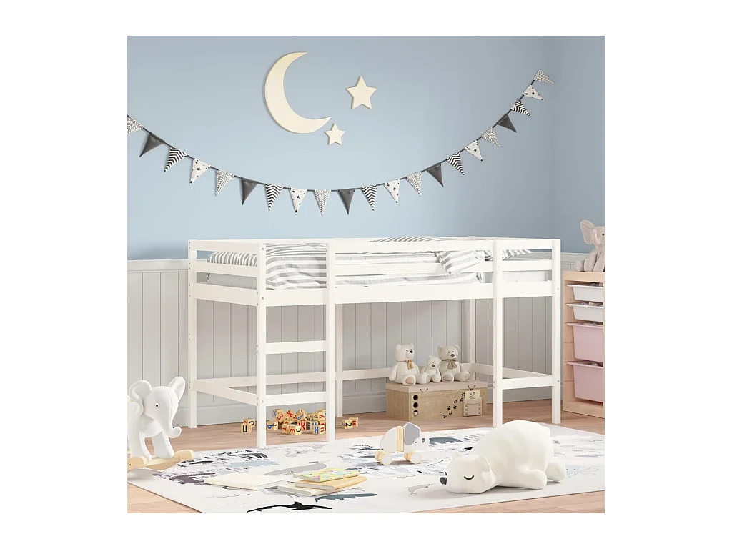 Lit mezzanine enfants échelle blanc 90x190 cm bois pin massif HOQW37975