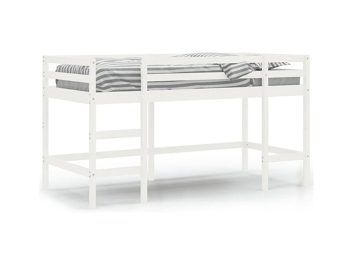Cama alta -90x190 cm de niños con escalera madera maciza blanca ES47440