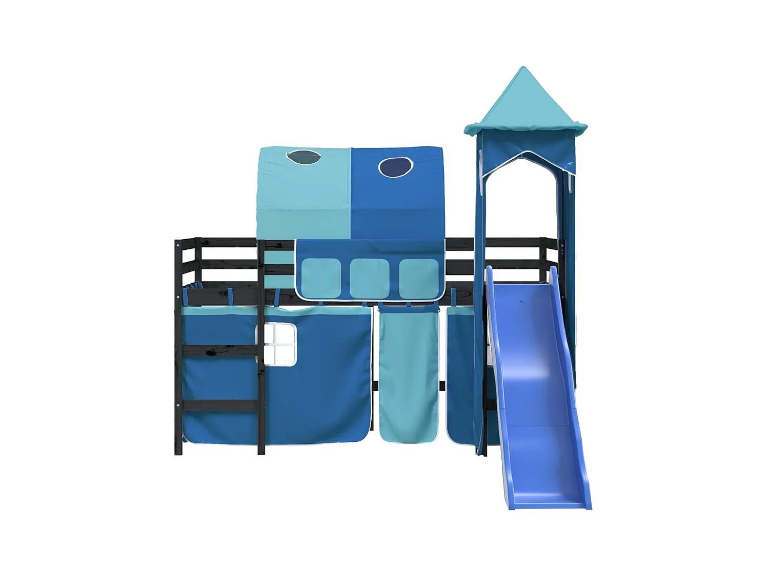 Kinderhoogslaper met toren 80x200 cm massief grenenhout blauw NL13866