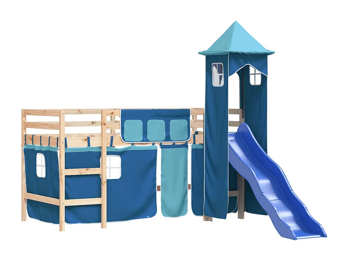 Lit mezzanine enfants avec tour bleu 90x190 cm bois pin massif HOQW53452