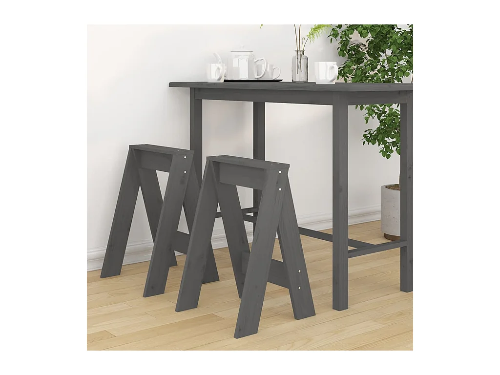 Tabourets lot de 2 gris 40x40x60 cm bois massif de pin REO53286