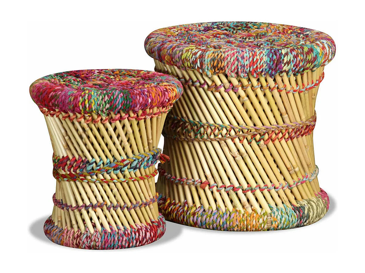 Tabourets avec détails chindi lot de 2 multicolore bambou REO30001