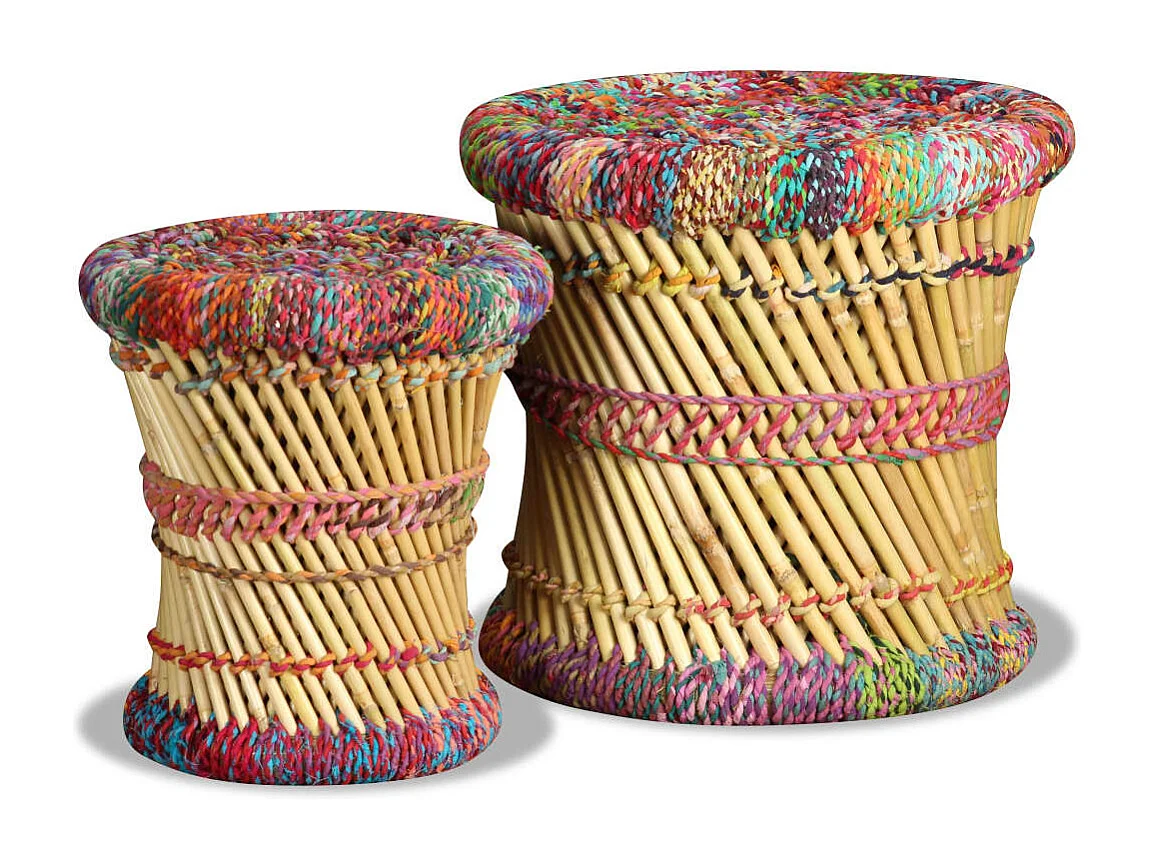 Tabourets avec détails chindi lot de 2 multicolore bambou REO30001