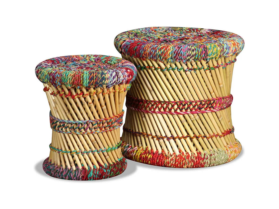 Tabourets avec détails chindi lot de 2 multicolore bambou REO30001
