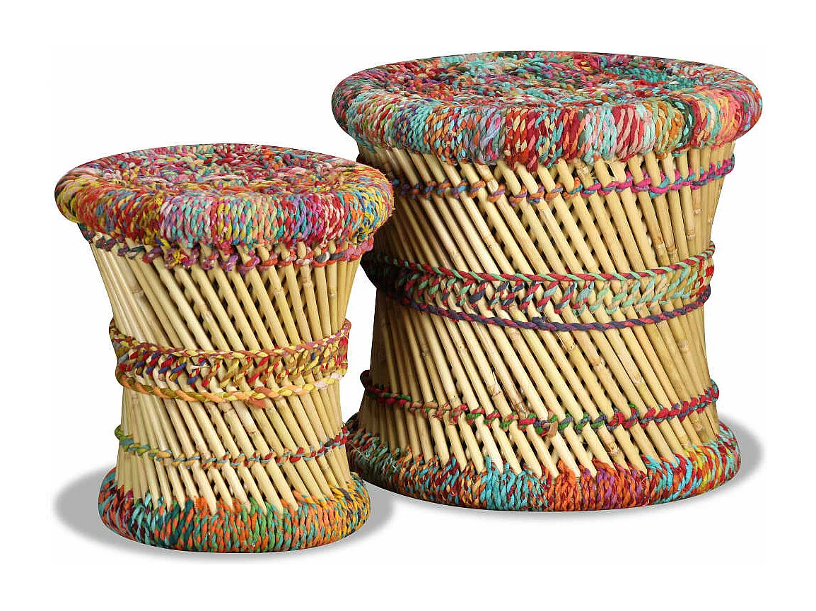Taburetes con detalles Chindi 2 unidades bambú multicolor ES284781