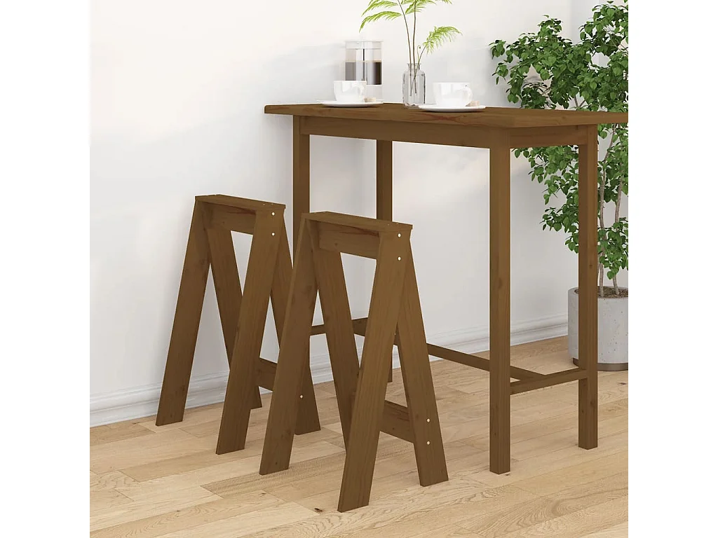 Tabourets lot de 2 marron miel 40x40x75 cm bois massif de pin REO41551