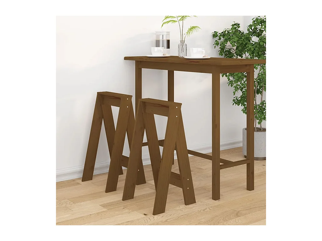Tabourets lot de 2 marron miel 40x40x75 cm bois massif de pin REO41551