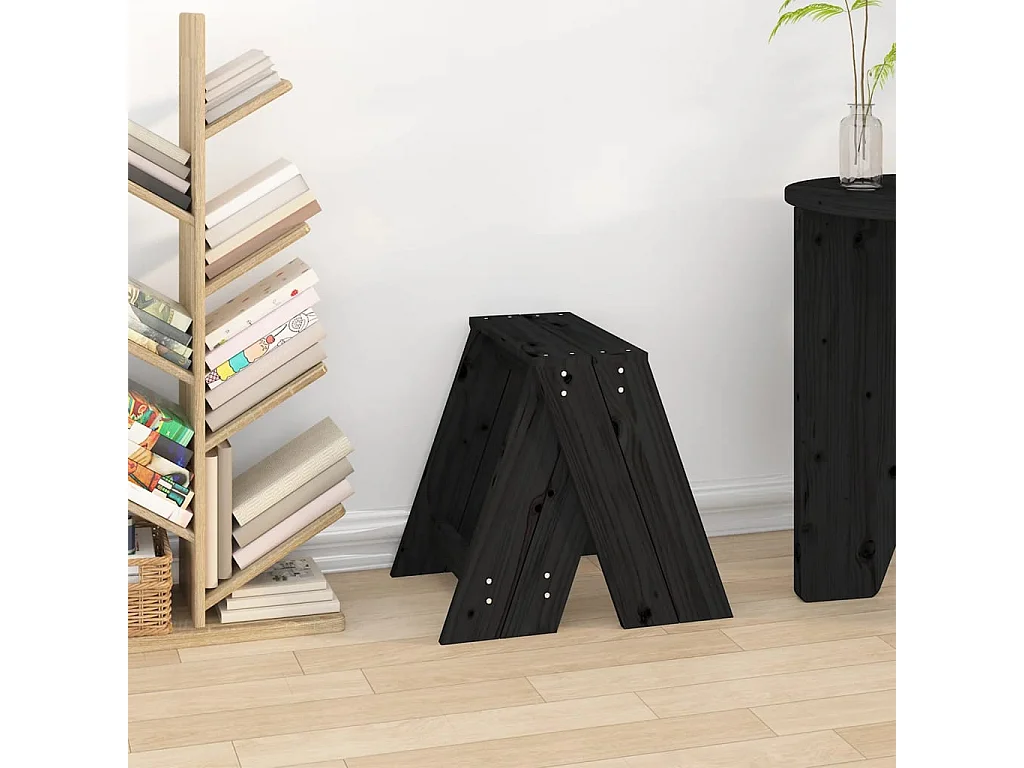 Tabourets lot de 2 noir 40x40x45 cm bois massif de pin REO90538