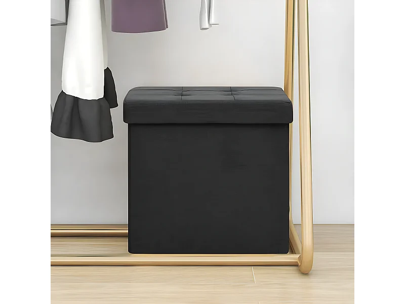 Tabouret de rangement pliable Noir Faux lin REO35619