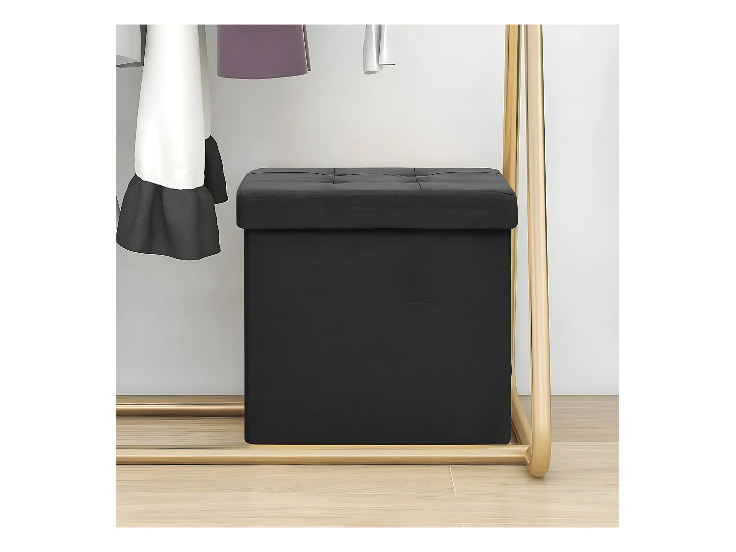 Tabouret de rangement pliable Noir Faux lin REO35619
