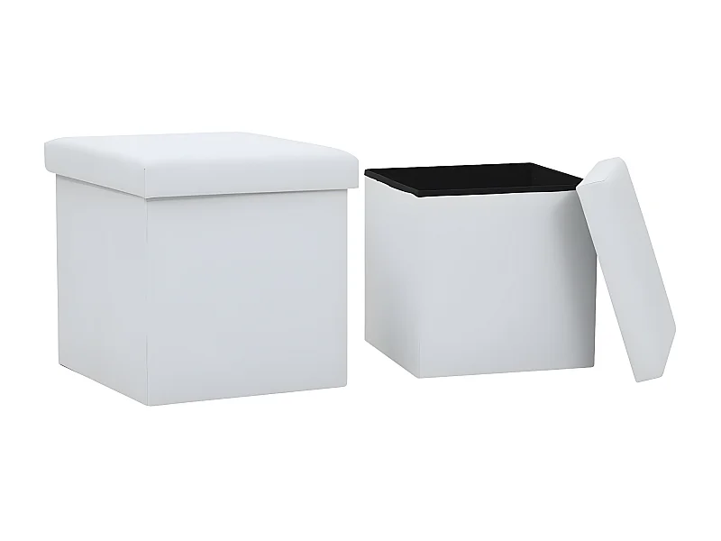 Tabourets de rangement pliables lot de 2 blanc similicuir REO74251
