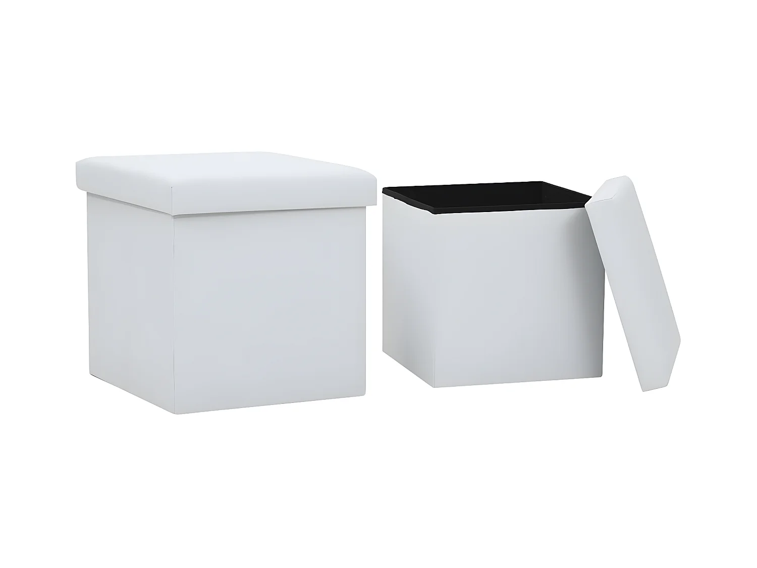 Tabourets de rangement pliables lot de 2 blanc similicuir REO74251