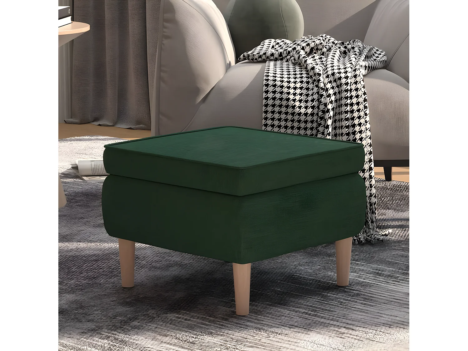 Tabouret avec pieds en bois Vert foncé Tissu REO72156
