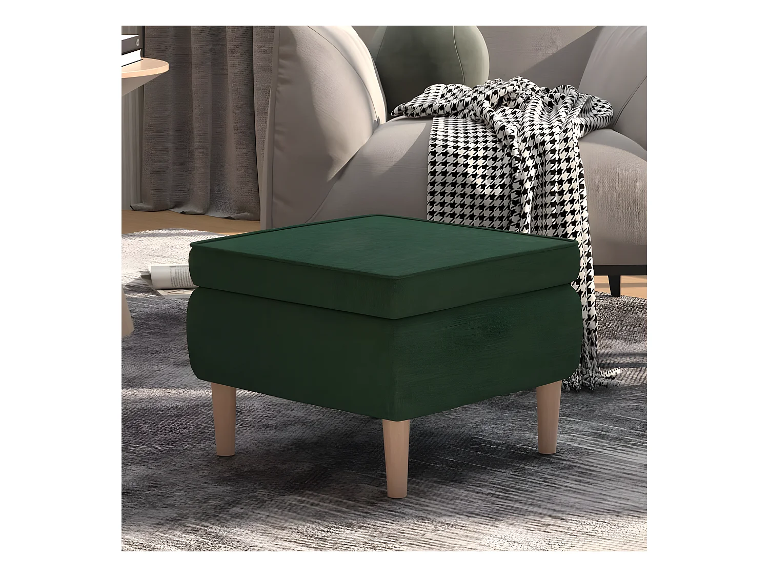 Tabouret avec pieds en bois Vert foncé Tissu REO72156