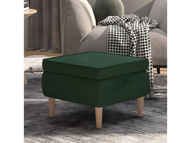Tabouret avec pieds en bois Vert foncé Tissu REO72156