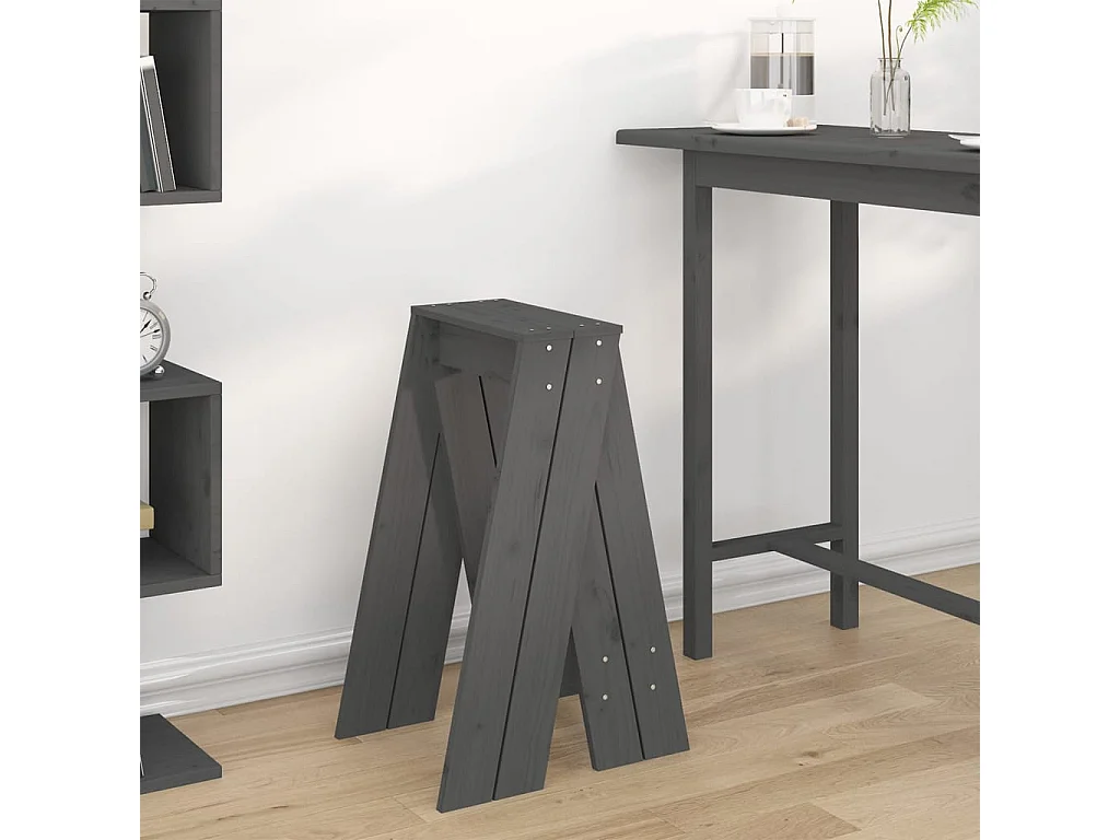 Tabourets lot de 2 gris 40x40x75 cm bois massif de pin REO12850