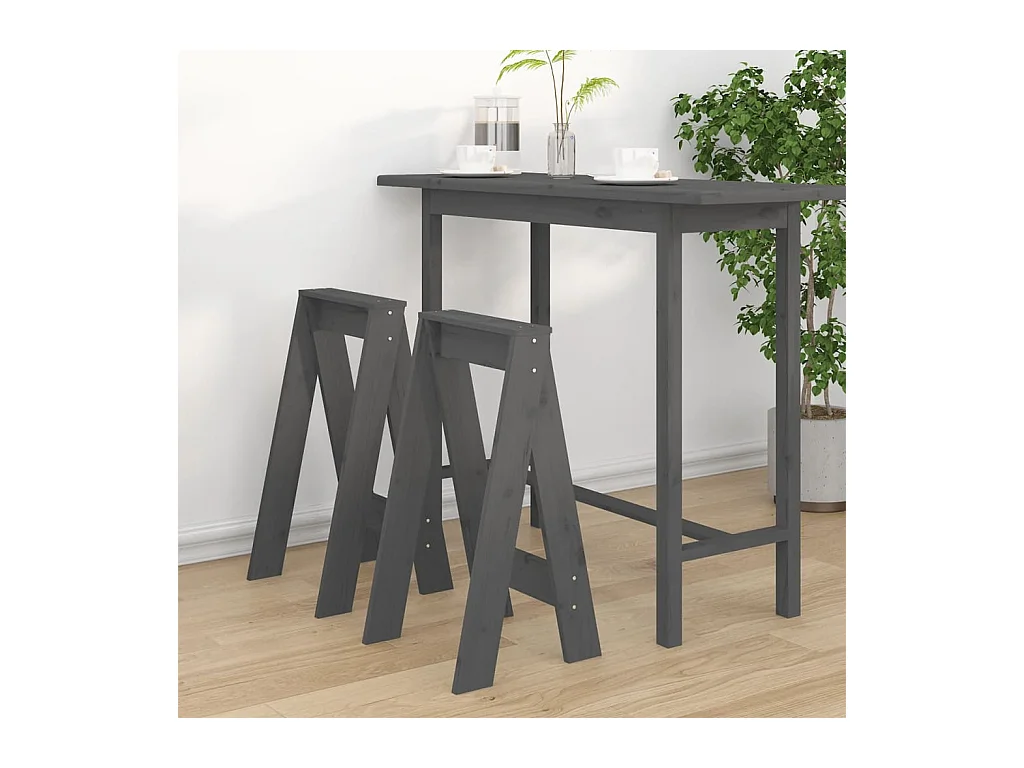 Tabourets lot de 2 gris 40x40x75 cm bois massif de pin REO12850