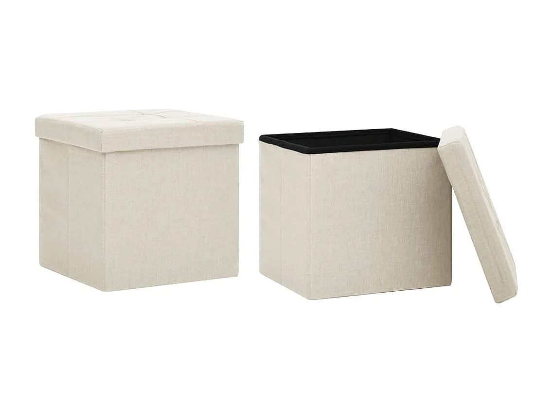 Taburetes de almacenaje plegables 2 uds lino sintético crema ES961856