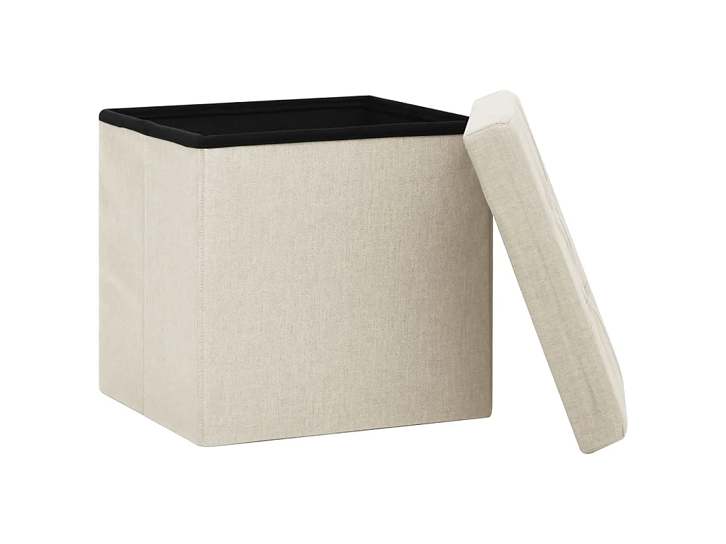 Tabourets de rangement pliables lot de 2 blanc crème Faux lin REO77062