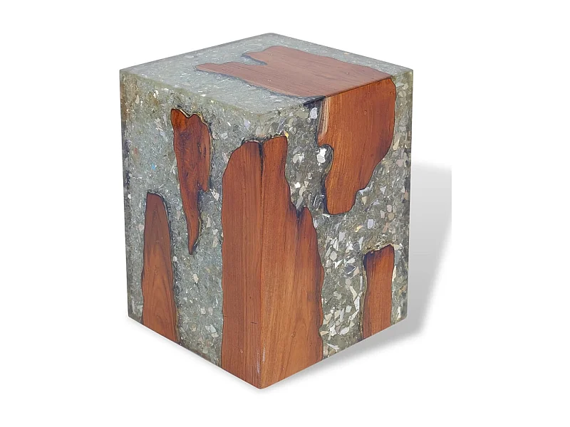 Banco em madeira de teca maciça e resina 30x30x40 cm PT580561