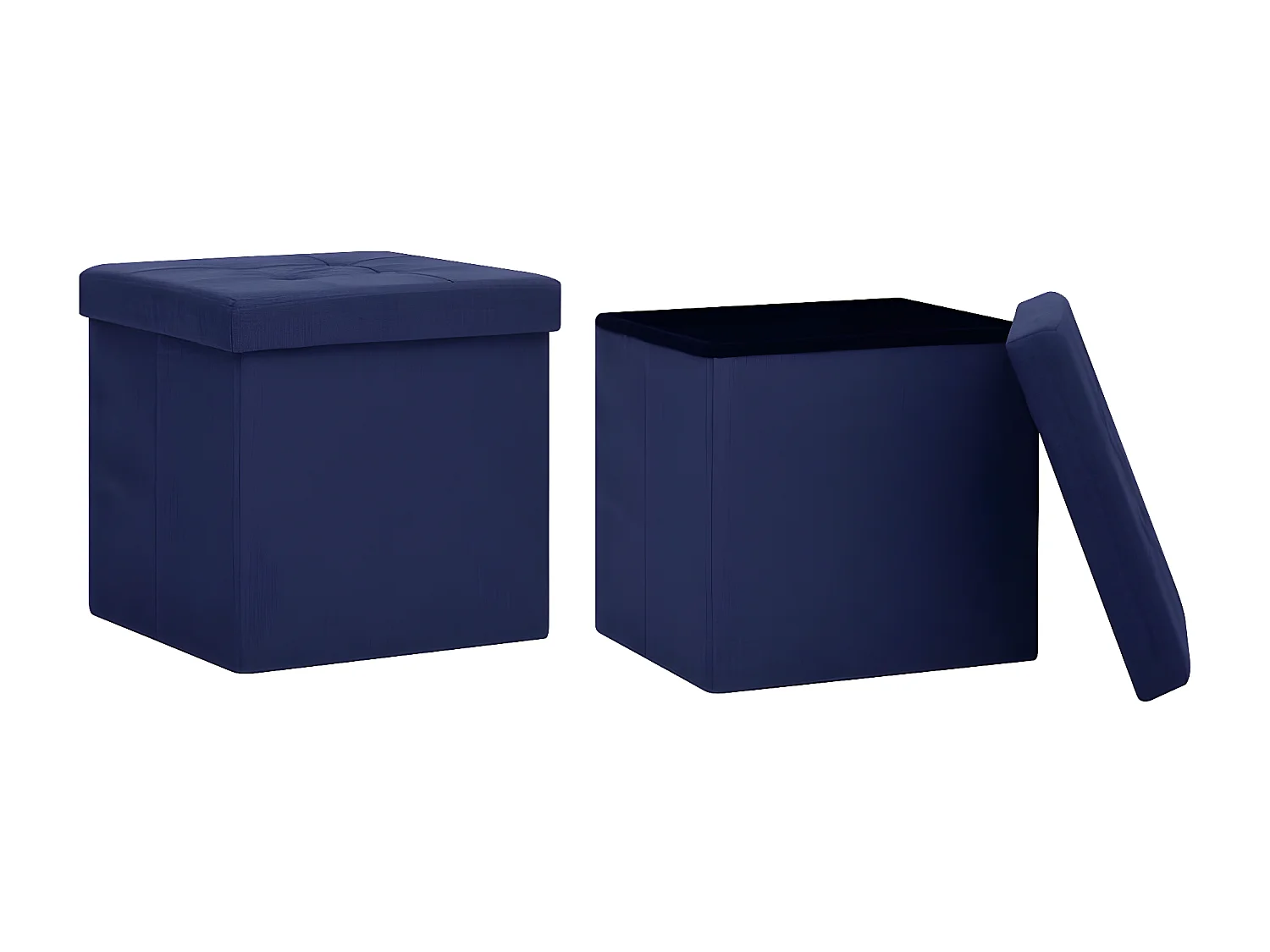 Tabourets de rangement pliables lot de 2 bleu faux lin REO27034
