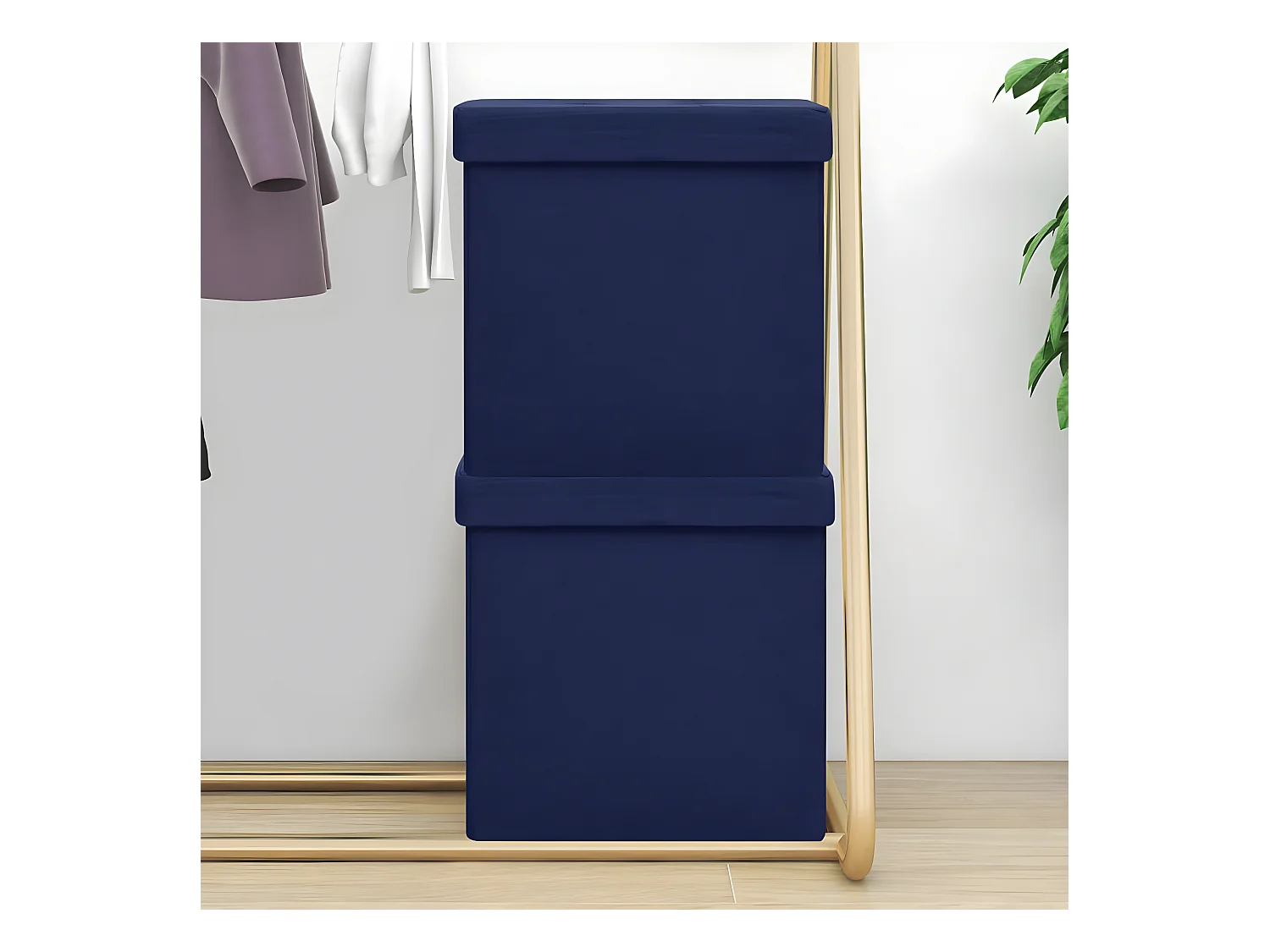 Tabourets de rangement pliables lot de 2 bleu faux lin REO27034