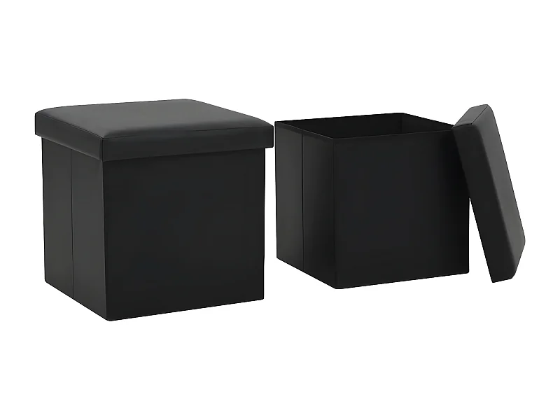 Tabourets de rangement pliables lot de 2 noir similicuir REO34817