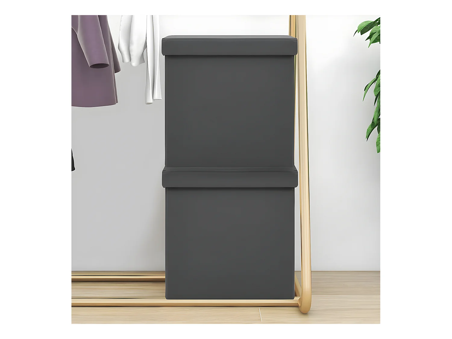 Tabourets de rangement pliables lot de 2 gris PVC REO36972