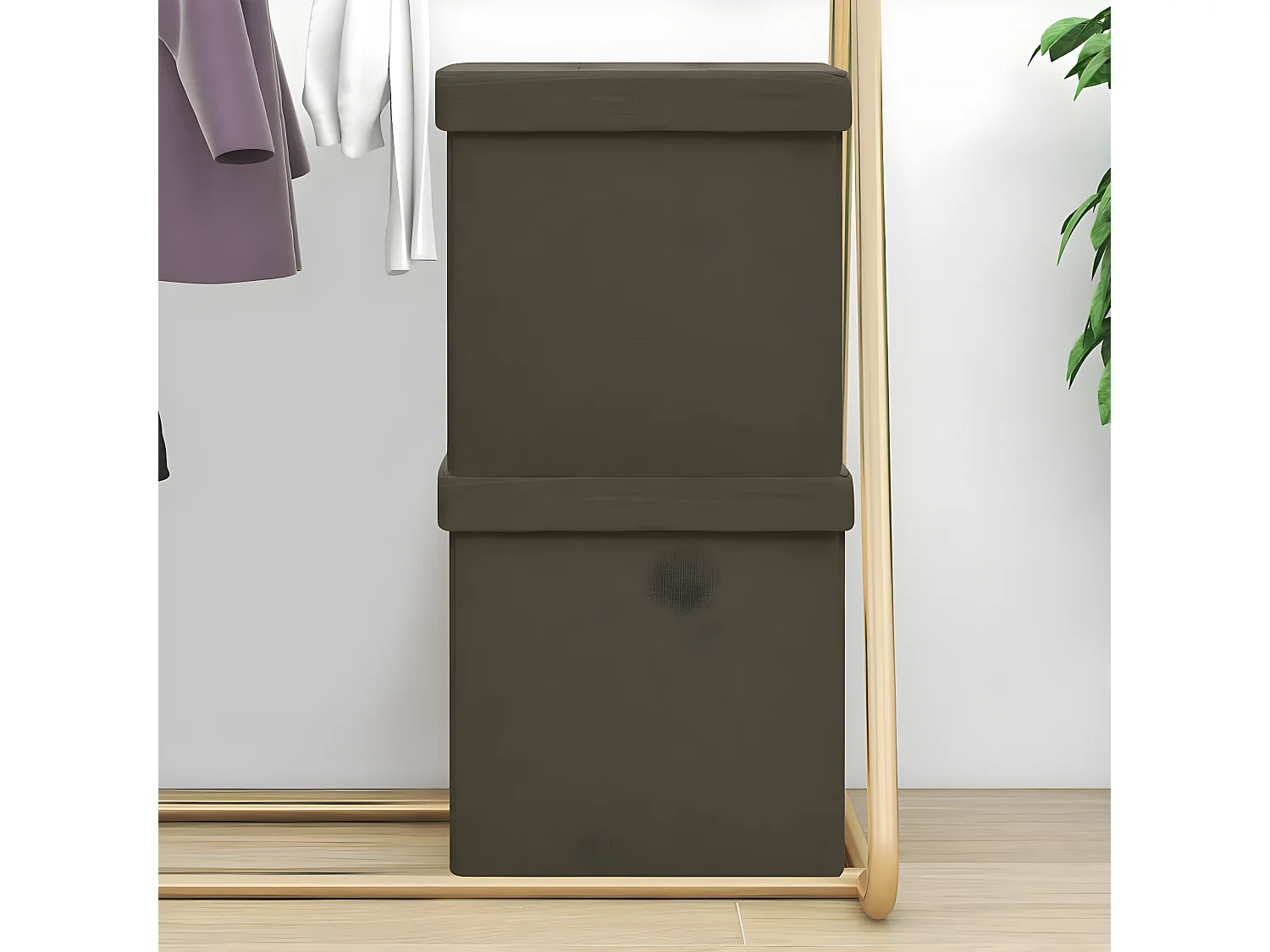 Tabourets de rangement pliables lot de 2 marron foncé faux lin REO92913