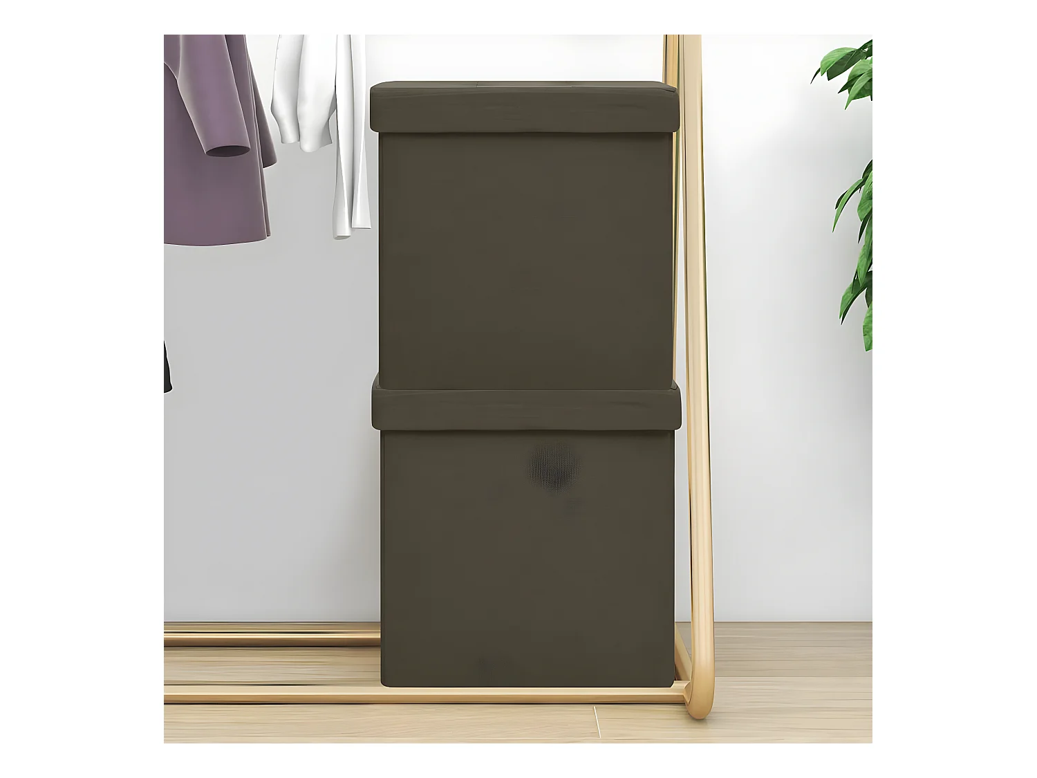 Tabourets de rangement pliables lot de 2 marron foncé faux lin REO92913
