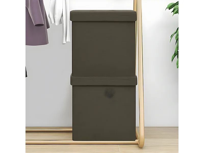 Opbergkrukken inklapbaar 2 st kunstlinnen donkerbruin NL745034