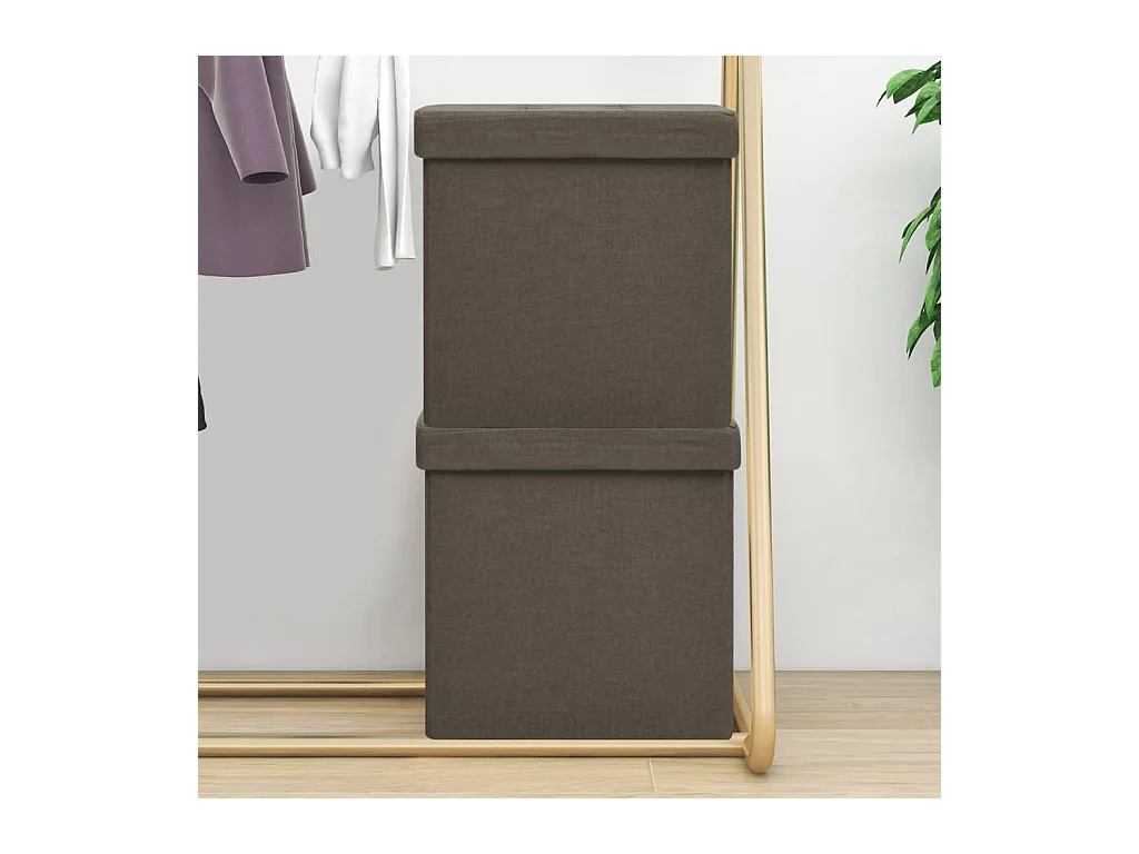 Tabourets de rangement pliables lot de 2 marron faux lin REO85710