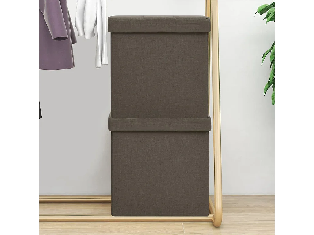 Tabourets de rangement pliables lot de 2 marron faux lin REO85710