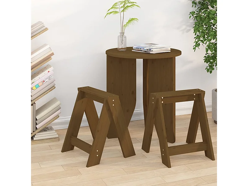 Tabourets lot de 2 marron miel 40x40x45 cm bois massif de pin REO56375
