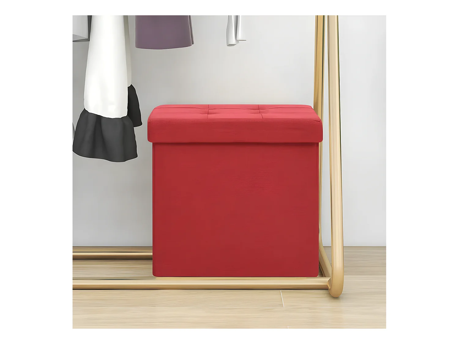 Tabouret de rangement pliable Rouge bordeaux Faux lin REO78075