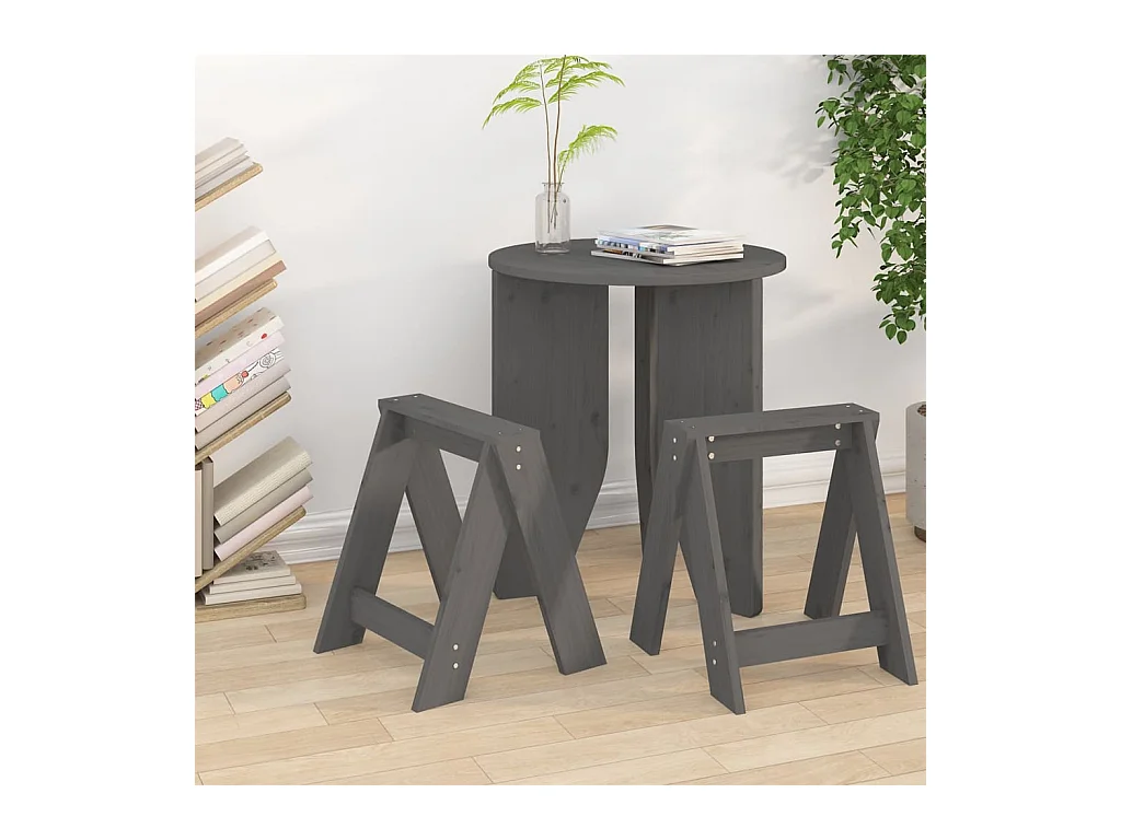 Tabourets lot de 2 gris 40x40x45 cm bois massif de pin REO47593
