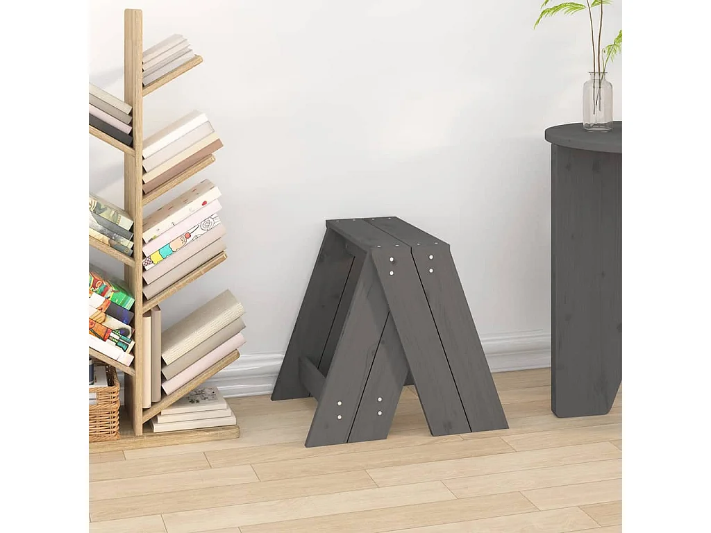 Taburetes 2 unidades madera maciza de pino gris 40x40x45 cm ES633914