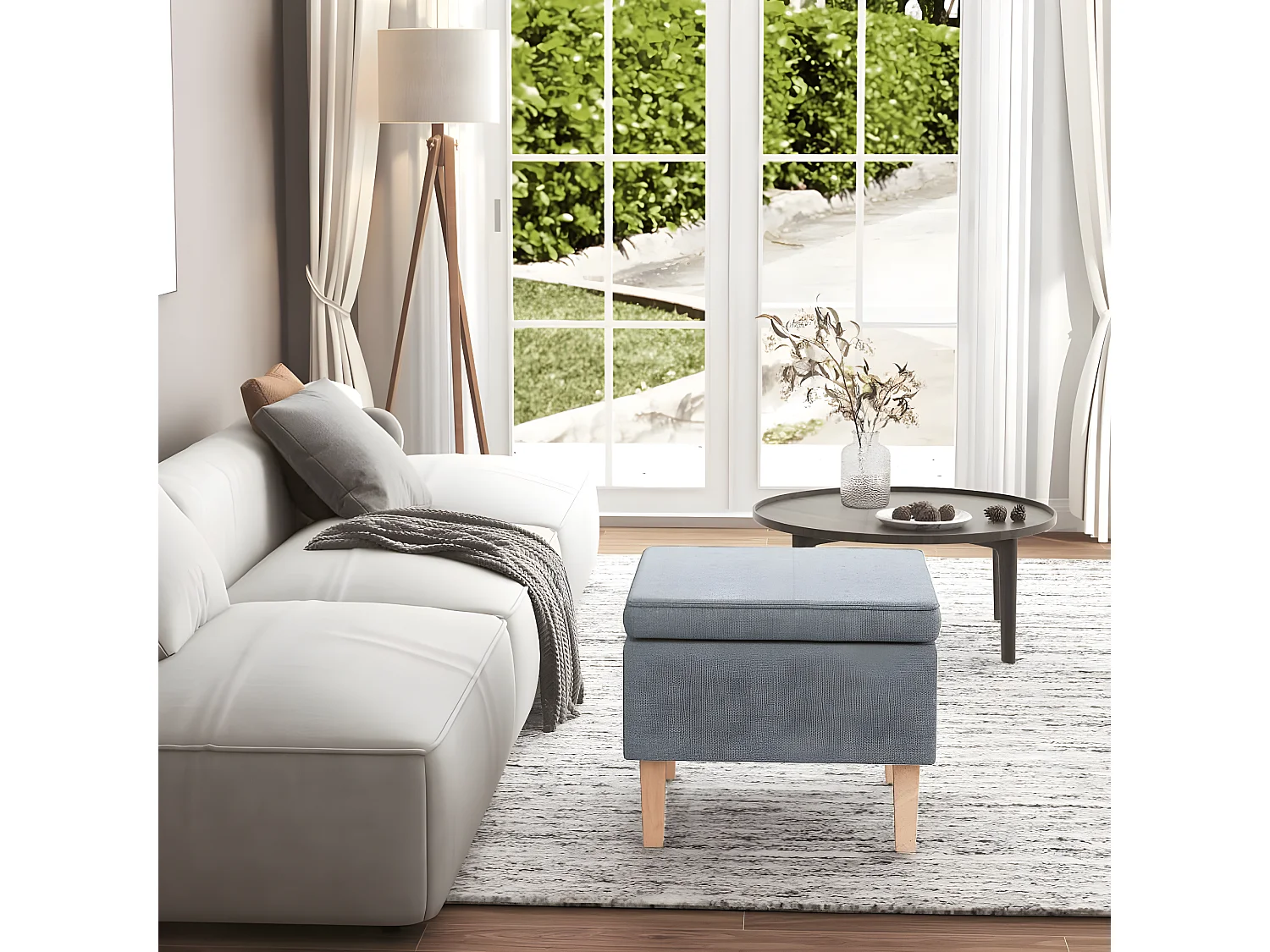 Tabouret avec pieds en bois Gris clair Tissu REO85783