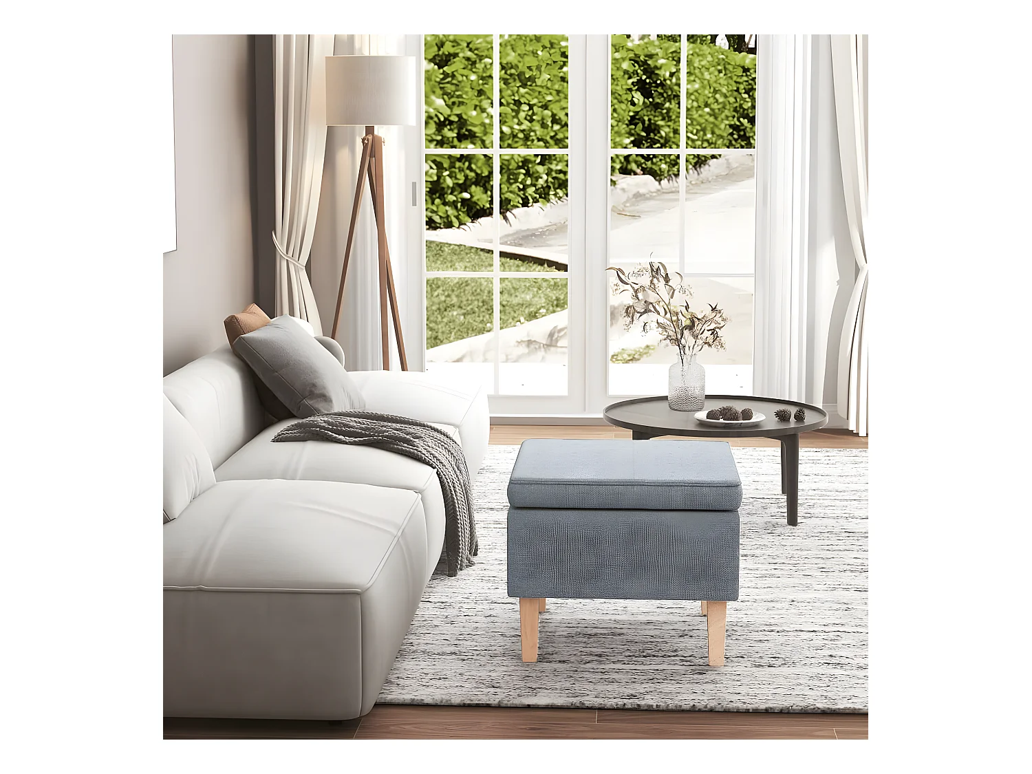 Tabouret avec pieds en bois Gris clair Tissu REO85783