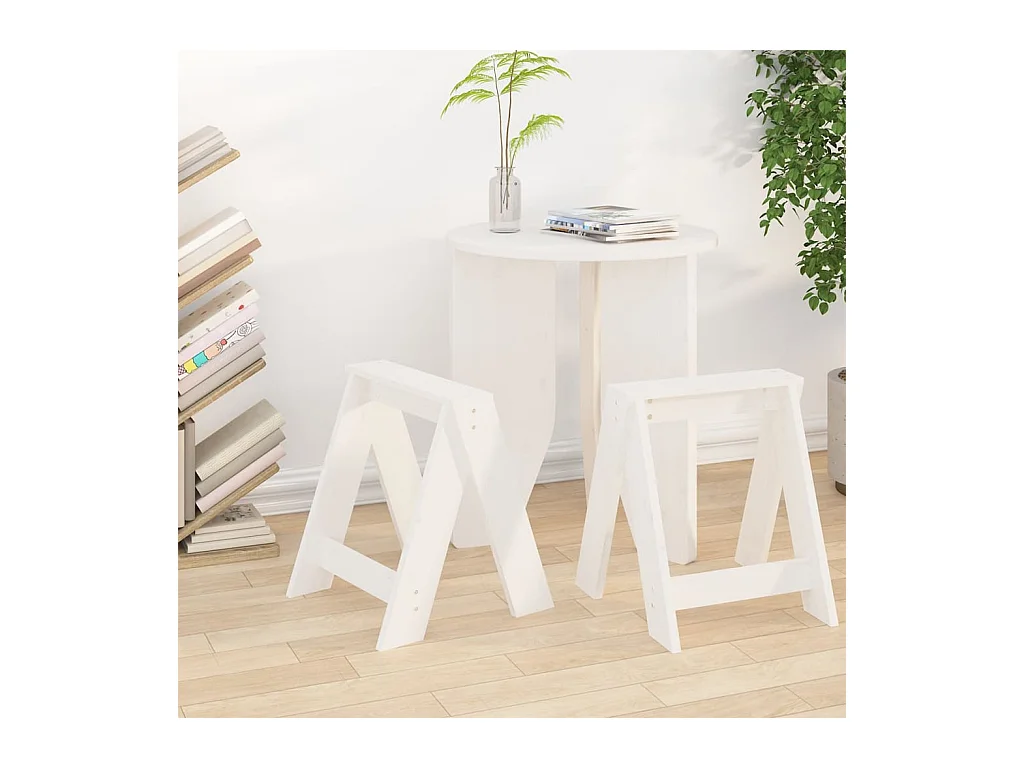 Tabourets lot de 2 blanc 40x40x45 cm bois massif de pin REO49720