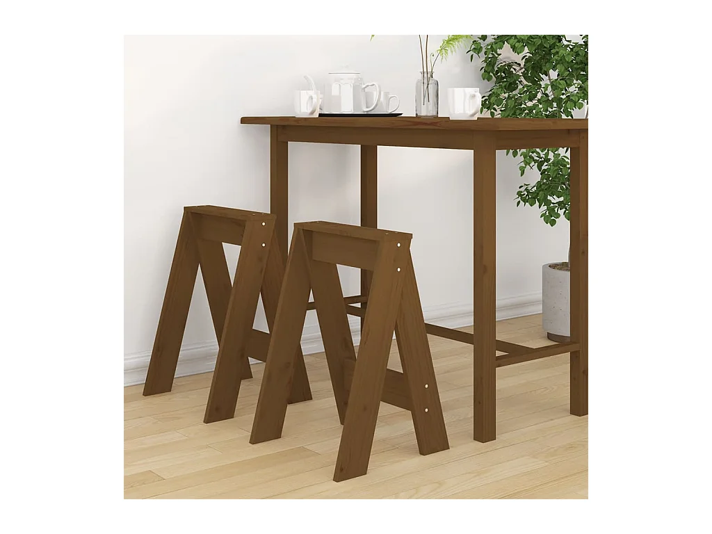 Tabourets lot de 2 marron miel 40x40x60 cm bois massif de pin REO80442