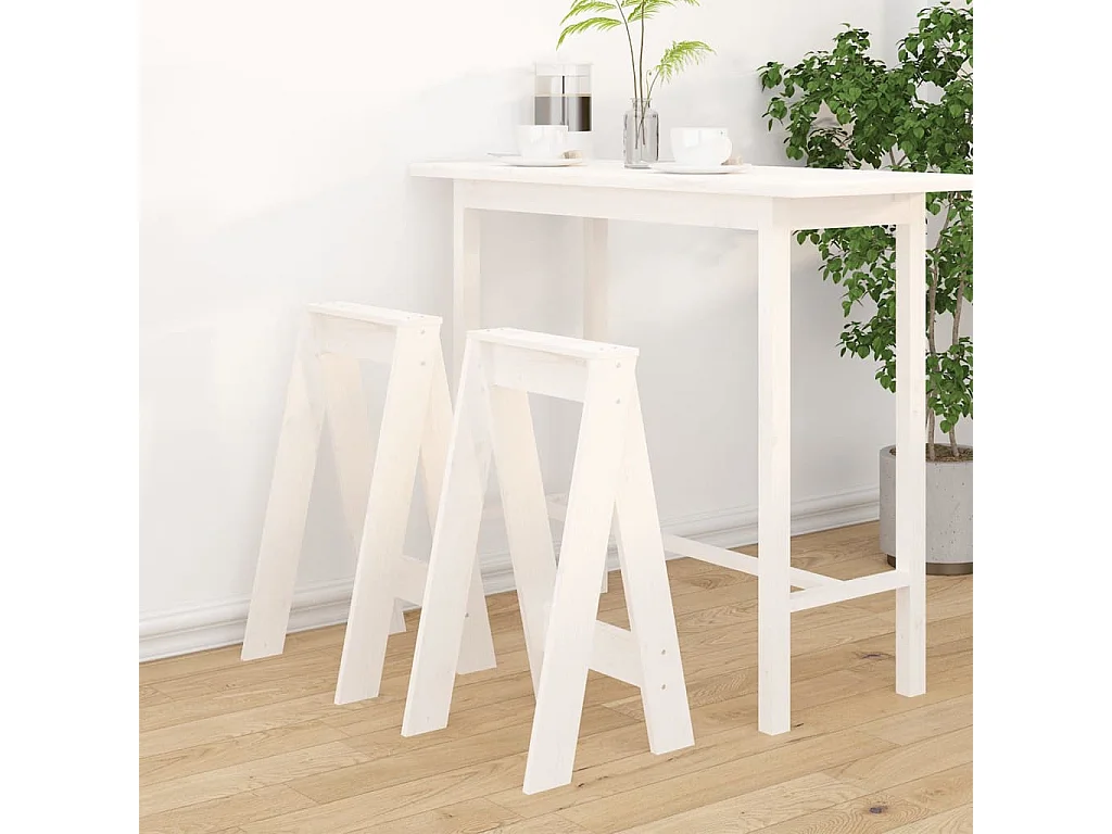 Tabourets lot de 2 blanc 40x40x75 cm bois massif de pin REO13188