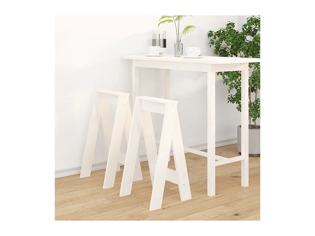 Tabourets lot de 2 blanc 40x40x75 cm bois massif de pin REO13188