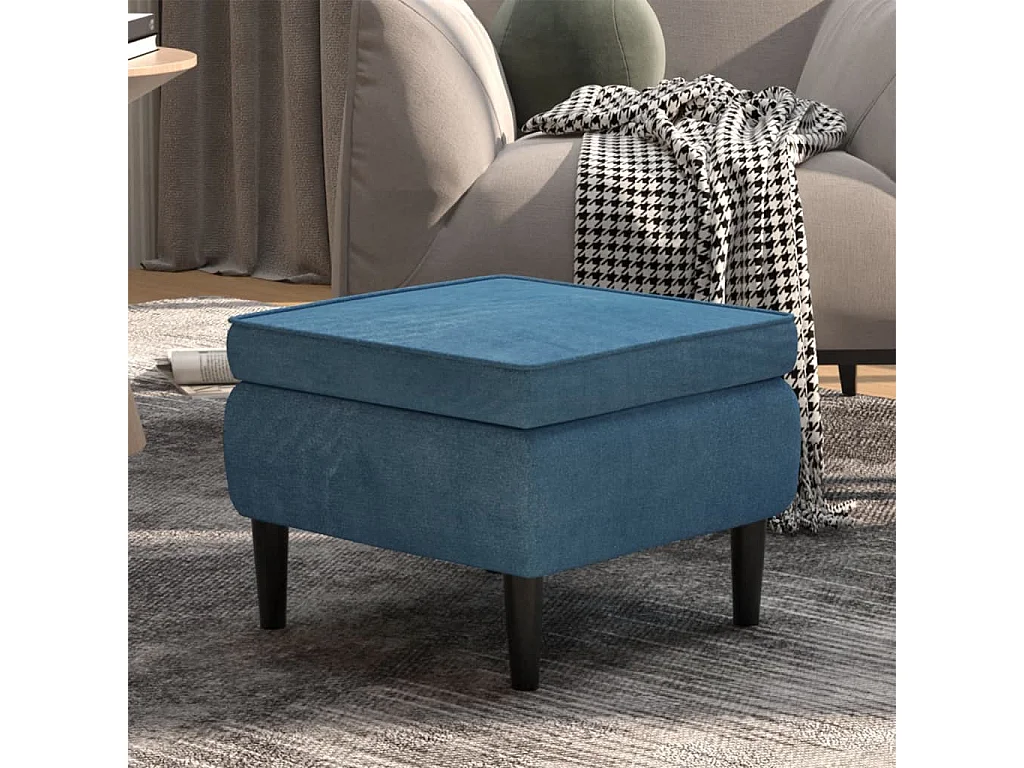 Taburete con patas de madera terciopelo azul ES529963
