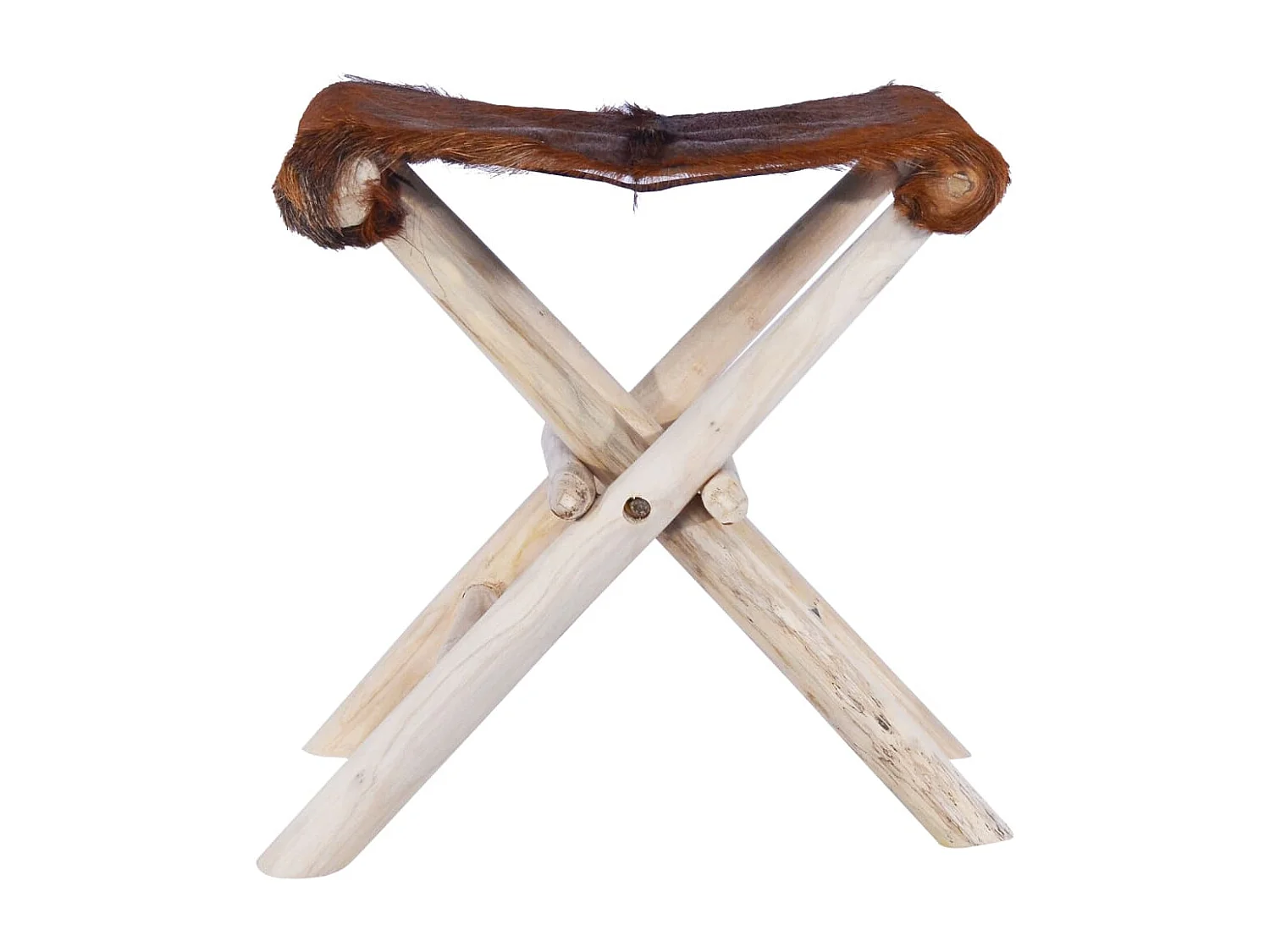 Taburete plegable de cuero auténtico y madera de teca maciza ES294481