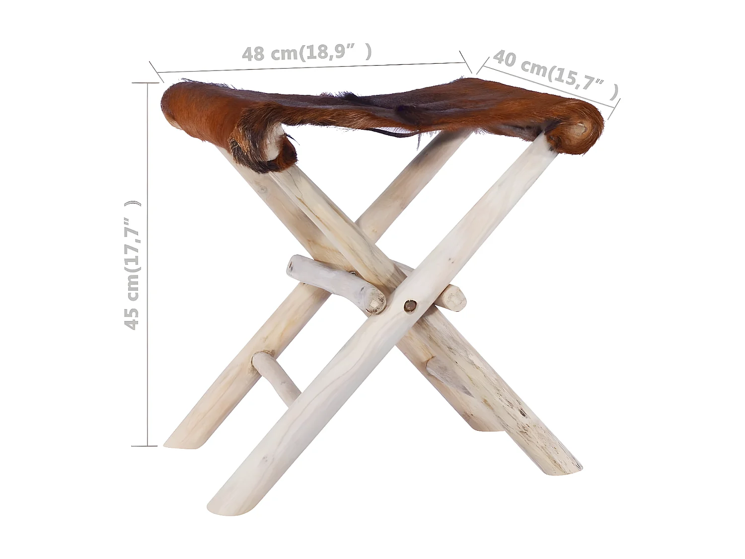 Taburete plegable de cuero auténtico y madera de teca maciza ES294481